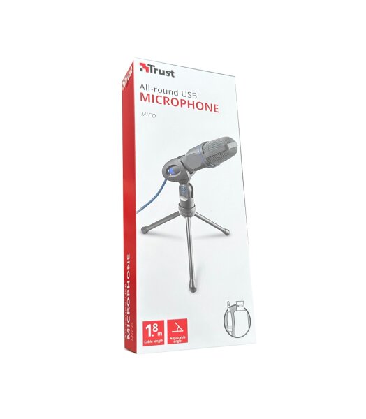 Trust Mico PC Mikrofon mit Kondensator und Stativ, Mit 3,5 mm und USB Anschluss, Plug and Play, Microphone für Aufnahme, Podcast, YouTube, Streaming, Chat, 1.8 m Kabel, Laptop/Computer