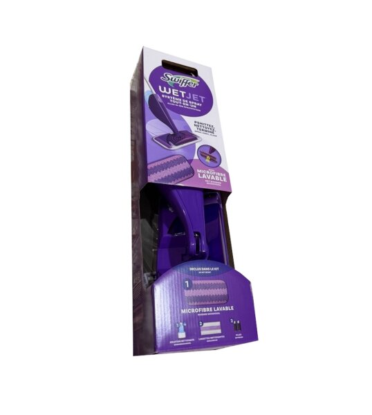 Swiffer WetJet Starter-Set für alle Bodenarten, mit Wischer, Reinigungslösung und Reinigungstüchern, entfernt hartnäckigen Schmutz und Rückstände