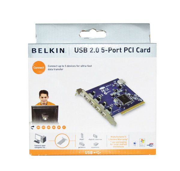 Belkin USB 2.0 5 Port PCI Karte f&uuml;r 480Mbps 4 Extern 1 Intern F5U220qea