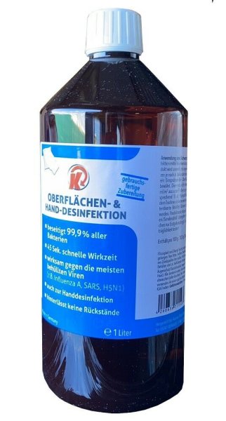 Desinfektionsmittel für Flächen/Hände 1Liter, 70 % Ethanol, Made in Germany, Neu