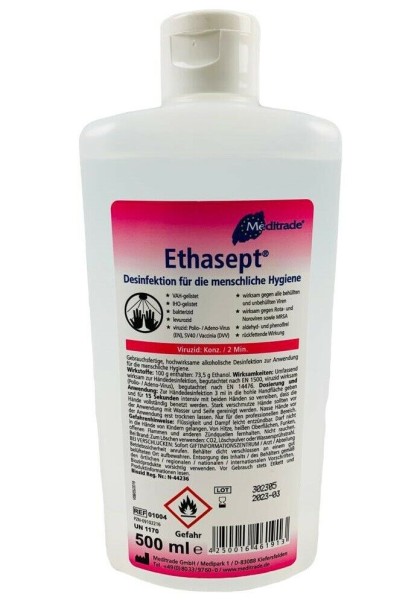 2x Ethasept Desinfektionsmittel Hand 2x 500ml 73,5 % Ethanol, Made in Germany