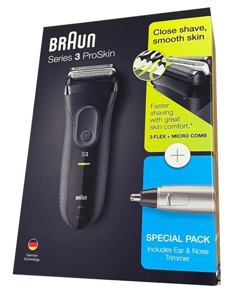 Braun Series 3 ProSkin 3000s Elektrorasierer Wet & Dry + Braun Ohr- & Nasenhaars