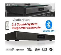 AudioAffairs TVS 2018 TV-Soundstand | HDMI Arc Heimkinoanlage | Soundbar mit FM PLL UKW Radio| Integrierter Subwoofer| Bluetooth 3.0 & Fernbedienung | Farbe: Schwarz