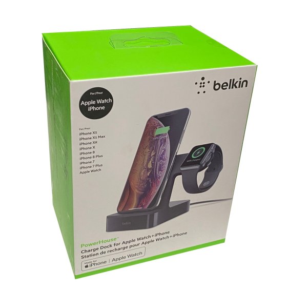 Belkin PowerHouse Ladestation für die Apple Watch und das iPhone (iPhone Ladestation für iPhone 13, 13 Pro, 13 Pro Max, 13 mini und ältere Modelle, Apple Watch Series 7, SE, 6, 5, 4, 3, 2, 1) - Schwarz