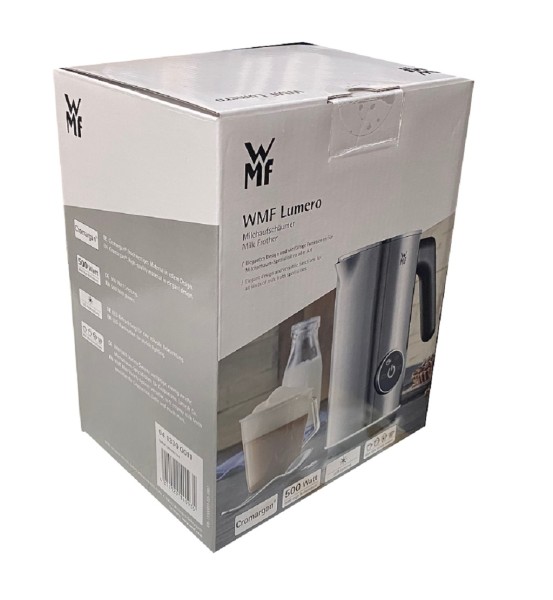 WMF Lumero Design-Milchaufschäumer elektrisch, Frappe Mixer, 100-250 ml, Touch-Display, LED-Licht, 500 Watt, für Milchschaum heiß und kalt, heiße Milch, Milcherwärmer, edelstahl matt