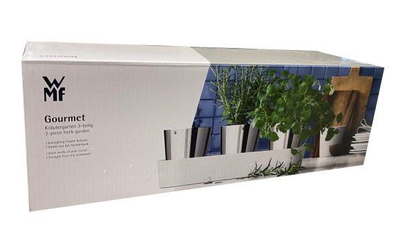 WMF Gourmet Kräutertopf mit Bewässerungssystem 3-teilig, Kräutergarten für die Küche, 36x 12,5x 12,5 cm, für frische Küchenkräuter, weiß