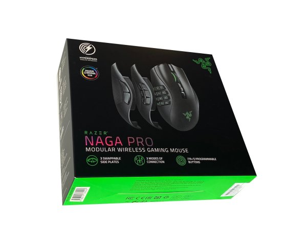 Razer Naga Pro - Modulare kabellose Gaming-Maus mit 3 austauschbaren Seitenteilen (3 Austauschbare Seitenteile, Wireless, (19+1) Programmierbare Tasten) Schwarz