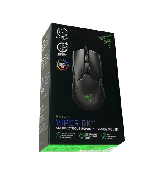 Razer Viper 8K Hz - Kabelgebundene Gaming Maus mit 8.000 Hz HyperPolling-Technologie und nur 71g Gewicht für PC / Mac (Ultraleicht, Beidhändig, Optischer Focus+ Sensor) Schwarz