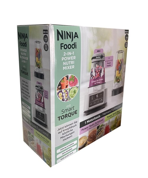 Ninja Foodi 2-in-1 Power Nutri Mixer mit Becher (700 ml) und Schüssel (400 ml), 1100 W, Smart Torque-Motor und Auto-iQ-Technologie [CB100EU], silber
