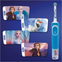 Oral-B Kids Frozen Special Edition Elektrische Zahnbürste für Kinder ab 3 Jahren, extra weiche Borsten, 2 Modi inkl. Sensitiv, Timer, 4 Frozen-Sticker, Reiseetui, blau