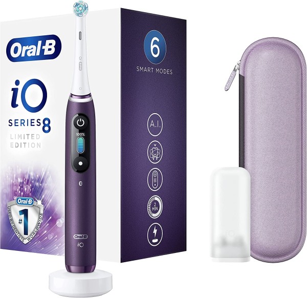 Oral-B iO Series 8 Elektrische Zahnbürste, wiederaufladbar, mit 1 Griff, künstlicher Intelligenz, 1 Bürste und 1 Premium-Reiseetui