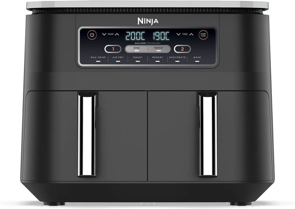 Ninja [AF300EU], Schwarz, Foodi Heißluft-Fritteuse mit 2 Frittierfächern und 7,6 l Fassungsvermögen, 2470 W, Kunststoff, 26.5 x 38 x 31.5 cm, Schwarz