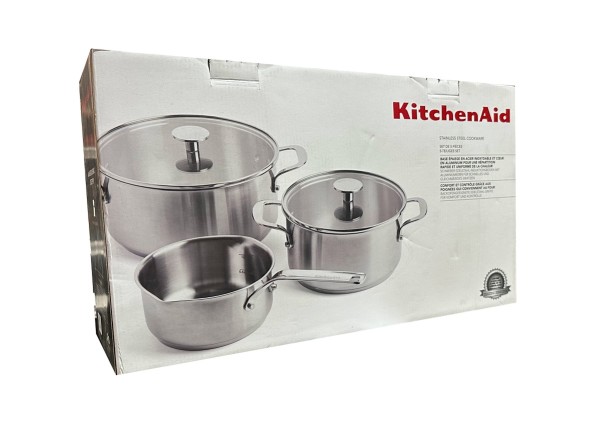KitchenAid 3-er Kochtopf-Se/ 2xKochtöpfe mit Deckel 1xStielkasserolle Edelstahl ( Fünfteilig)