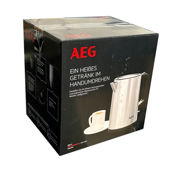 AEG K4-1-4ST Wasserkocher / 1,7 l / Wasserstandsanzeige / Tropfschutz / herausnehmbarer Kalkfilter / 3-fache Sicherheitsabschaltung / Einhandbedienung / gebürstetes Edelstahl