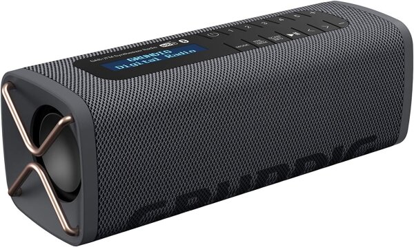 Grundig GBT Band Black - Bluetooth Lautsprecher mit DAB+ und FM Radio, 30 Meter Reichweite, mehr als 8 Std. Spielzeit, Akku 3.7 V mit 2000 mAh, Bluetooth version V5.0