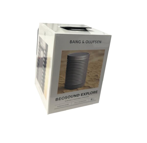 Bang & Olufsen Beosound Explore – Kabelloser tragbarer Bluetooth Outdoor-, Heim- und Reise, IP67 wasserdichter Premium 360-Grad-Lautsprecher mit 27 Stunden Akkulaufzeit - Grey Mist